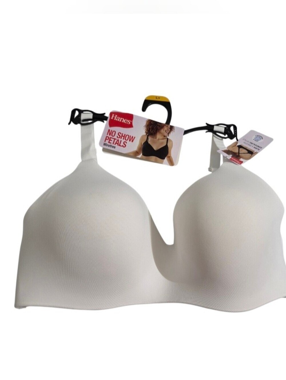 NEW WITH TAGS Hanes No Show Petals Wirefree Bra Large White Convertible Straps